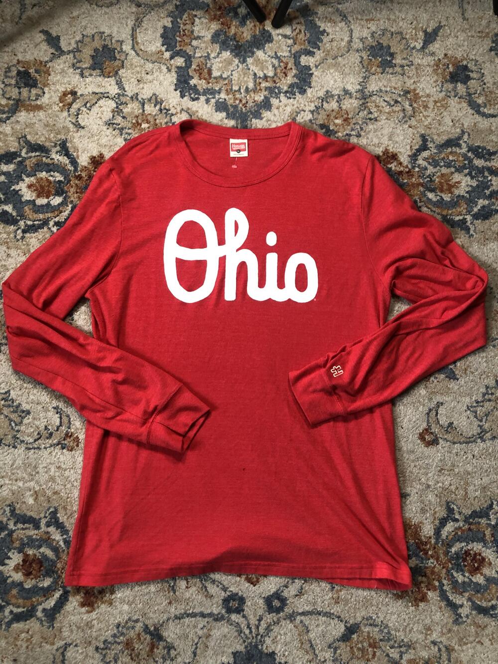 Homage Ohio Shirt Mens XL Red Long Sleeve Script Graphic Crewneck Buckeye Tee